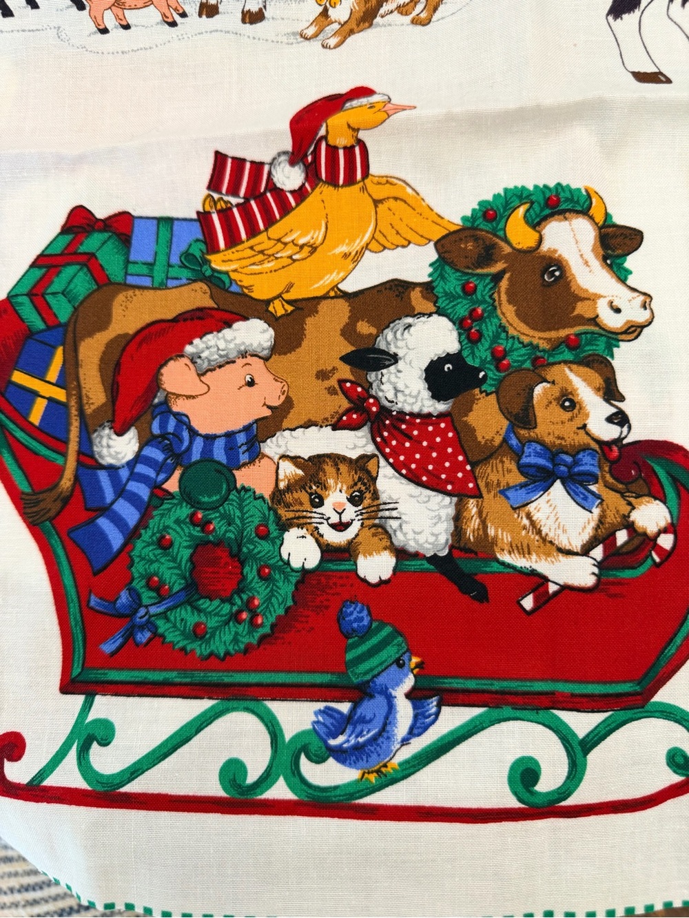 VIP Cranston Vintage Holiday Friends Applique Christmas Fabric Panel 43"x17"
